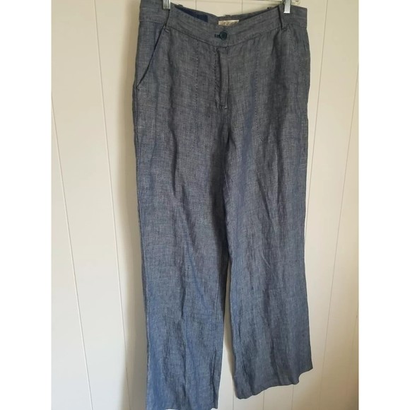 MSSP Max Studio Specialty Linen Pants Womens Size 8 Blue Chambray Trim - Picture 2 of 11